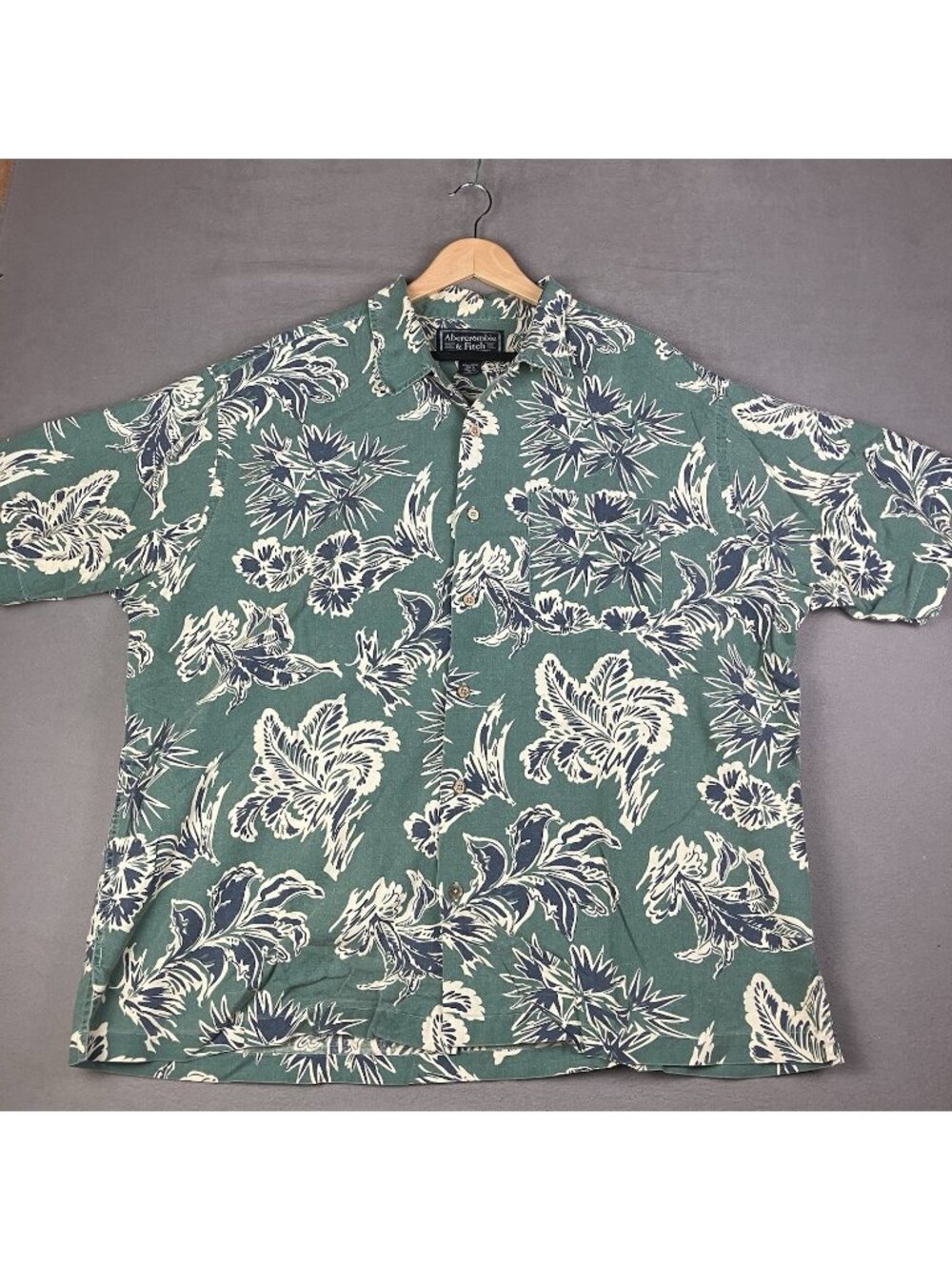 Vintage Abercrombie & Fitch Men’s Size XL Hawaiian Shirt Green Blue Short Sleeve